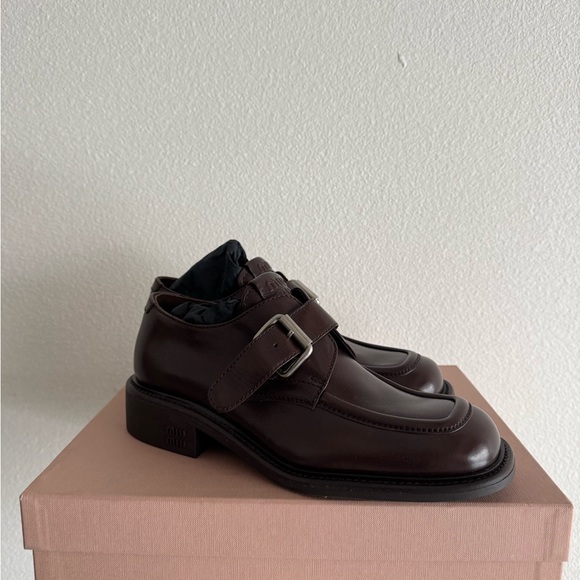 Miu Miu Shoes - NEW Miu Miu Leather Brogue shoes 38.5 Brown Leather Loafers